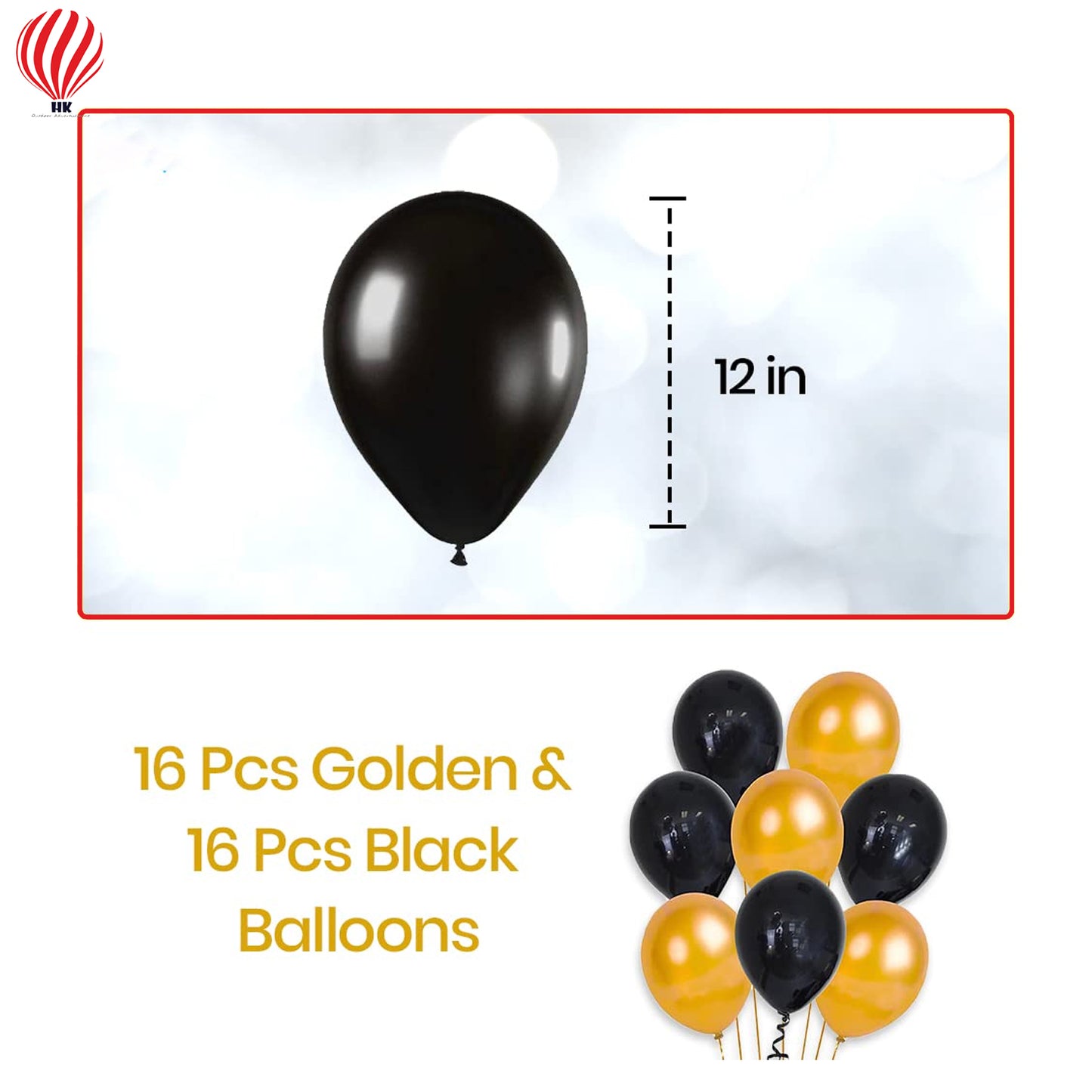 HK balloons Happy Birthday Decoration Items - Pack of 34, Birthday Decorations Kit | Black and Gold Balloons for Birthday Decoration | Birthday Decorations for Husband | Birthday Decoration for Adults