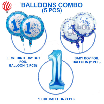 HK balloons 1st Birthday Balloons Decoration For Baby Boy - 5Pcs(Rubber, Blue)