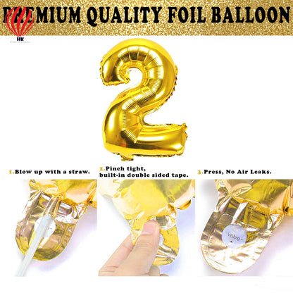 HK balloons 2nd Birthday Decoration Items For -15Pcs golden No. 2 Foil Balloon, Gold Crown Foil Balloon, Confetti & Metallic - Bithday.Party Decorations For Girl/ 2nd Birthday Decorations