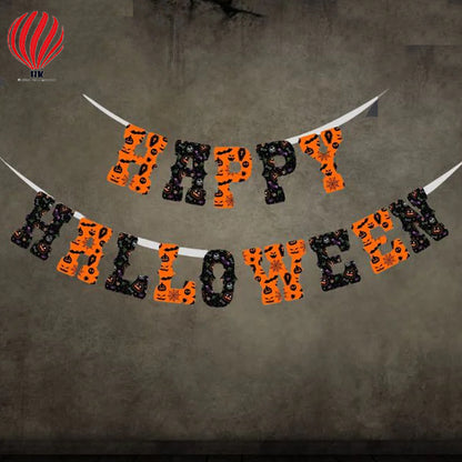 HK balloons Happy Halloween Banner - (14 Cards / Cardstock / 6 Inch / Black,Orange)