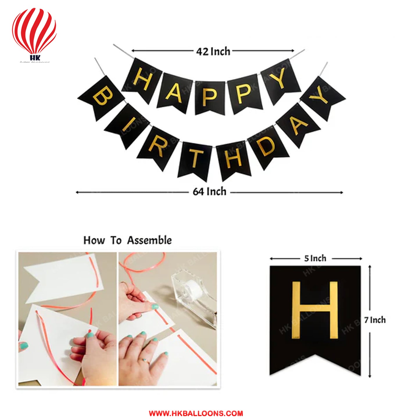 HK balloons The party collective Happy Birthday Letters Cut Out Bunting Banner For Theme Decoration, Birthday Decoration