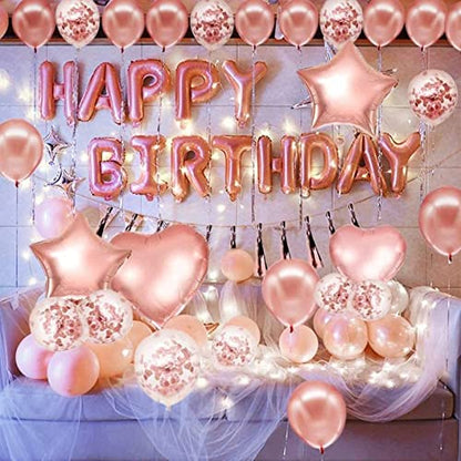 HK Balloons Pack of 66 Rose gold Happy Birthday Decoration Item Letter Foil Balloon Rose Gold Happy Birthday Decoration Kit For Birthday Decoration Boys, Kids, Girl, Husband, Wife, Girl Friend, Adult.