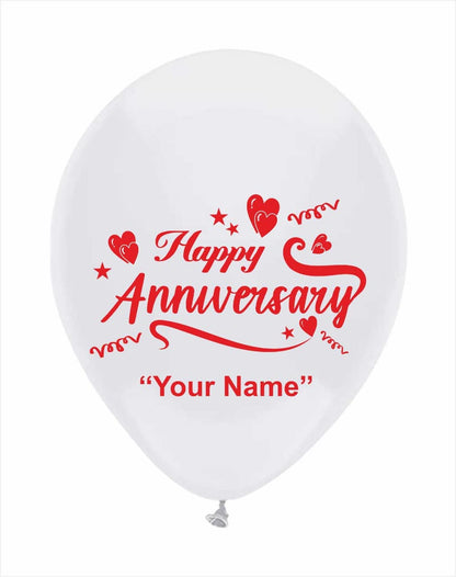 HK balloons Personalized/Customized Red White Gold Name Printed Anniversary Party balloons with Anniversary Couple Name (Pack of 50) (Anniversary-Multicolored)