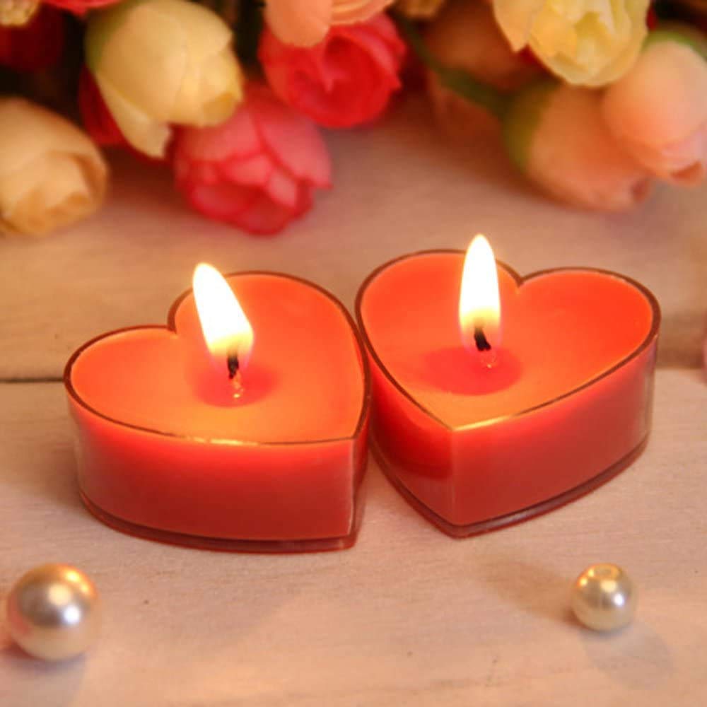 HK balloons 10Pcs Tealight Candles, Romantic Heart-Shaped Rose Scented Candles for Anniversary Valentine's Day Wedding Birthday Christmas Decorations (Romantic Red), Wax