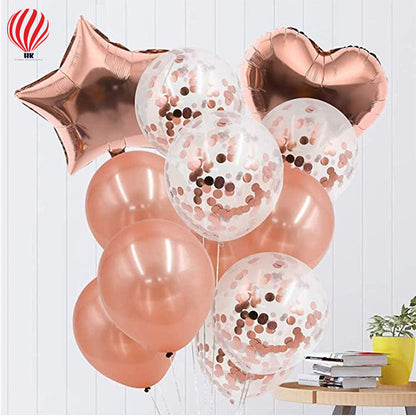 HK balloons 16 Birthday Decoration For Girls - 6 Number, Confetti, Star & Heart Foil Balloons & Metallic Balloon Combo Set | Birthday Decoration Items 16 Year Girl | Sweet 16 Birthday Decoration