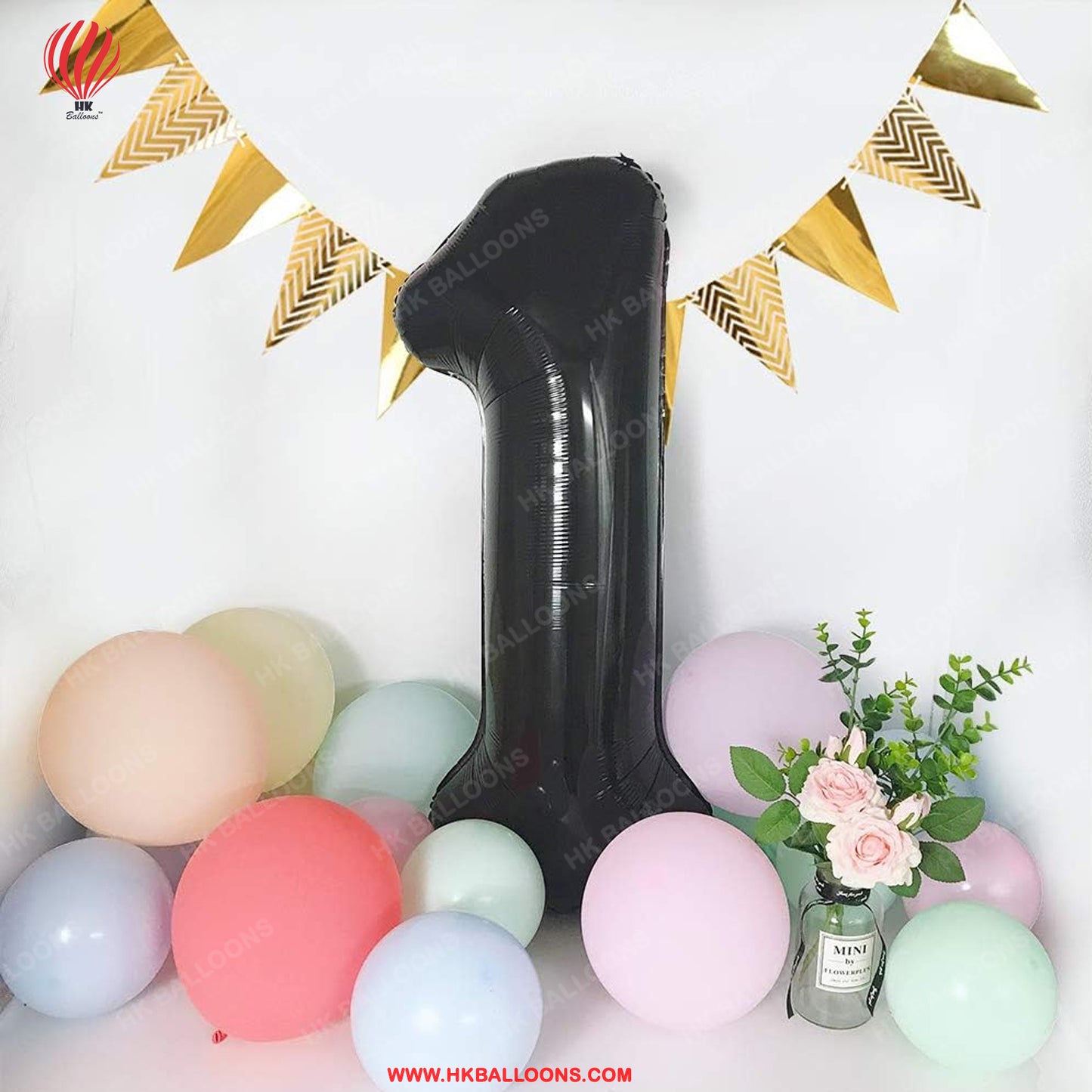 HK balloons  32-inch Black Foil Balloon Shaped as Number '1' - Ideal for Party Decorations