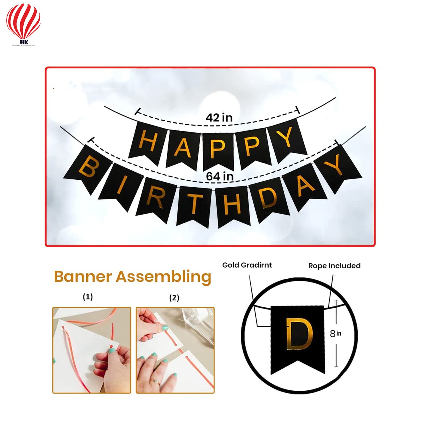 HK balloons Happy Birthday Decoration Items - Pack of 34, Birthday Decorations Kit | Black and Gold Balloons for Birthday Decoration | Birthday Decorations for Husband | Birthday Decoration for Adults