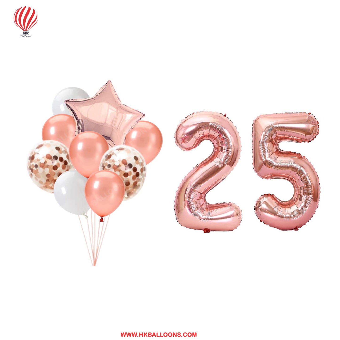 HK balloons 25 Anniversary Decoration Items Happy 25th Anniversary Decoration Kit with Balloon Cake Topper Black Foil Curtain Photo Shoot Backdrop (Pack of 54, Rose Gold & Black)