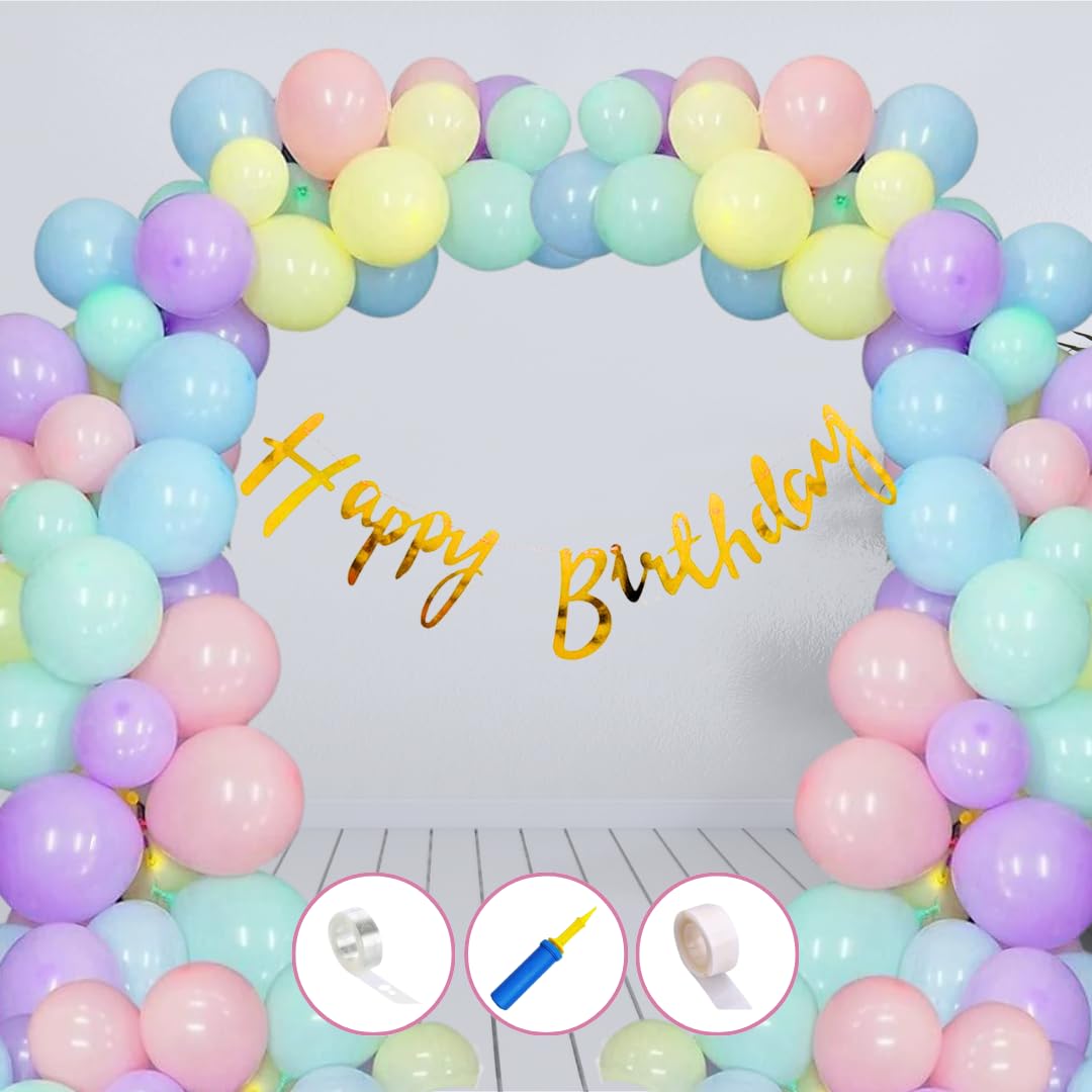 HK balloons 55 pcs set Happy Birthday Decoration Item Banner balloon arch decoration set with Rainbow Pastel balloon Happy Birthday Decoration Kit For Boys,Kids,Girl, Husband,Wife, Girl Friend, Adult.