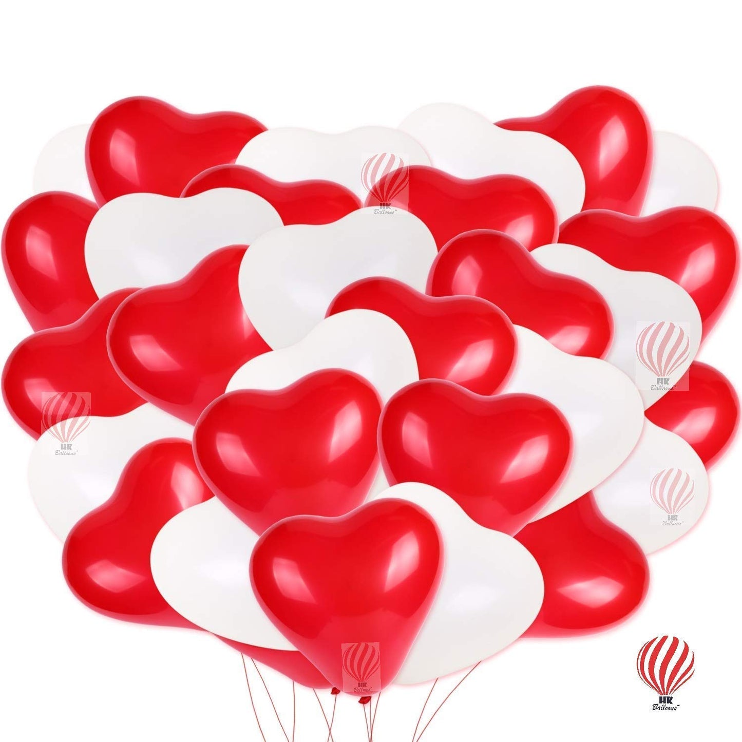 HK Balloons Set Of 50 Pcs Heart Shaped Latex Balloons For Birthday, Wedding Anniversary, Valentine, Engagement Party Decoration Balloon (Red, White)