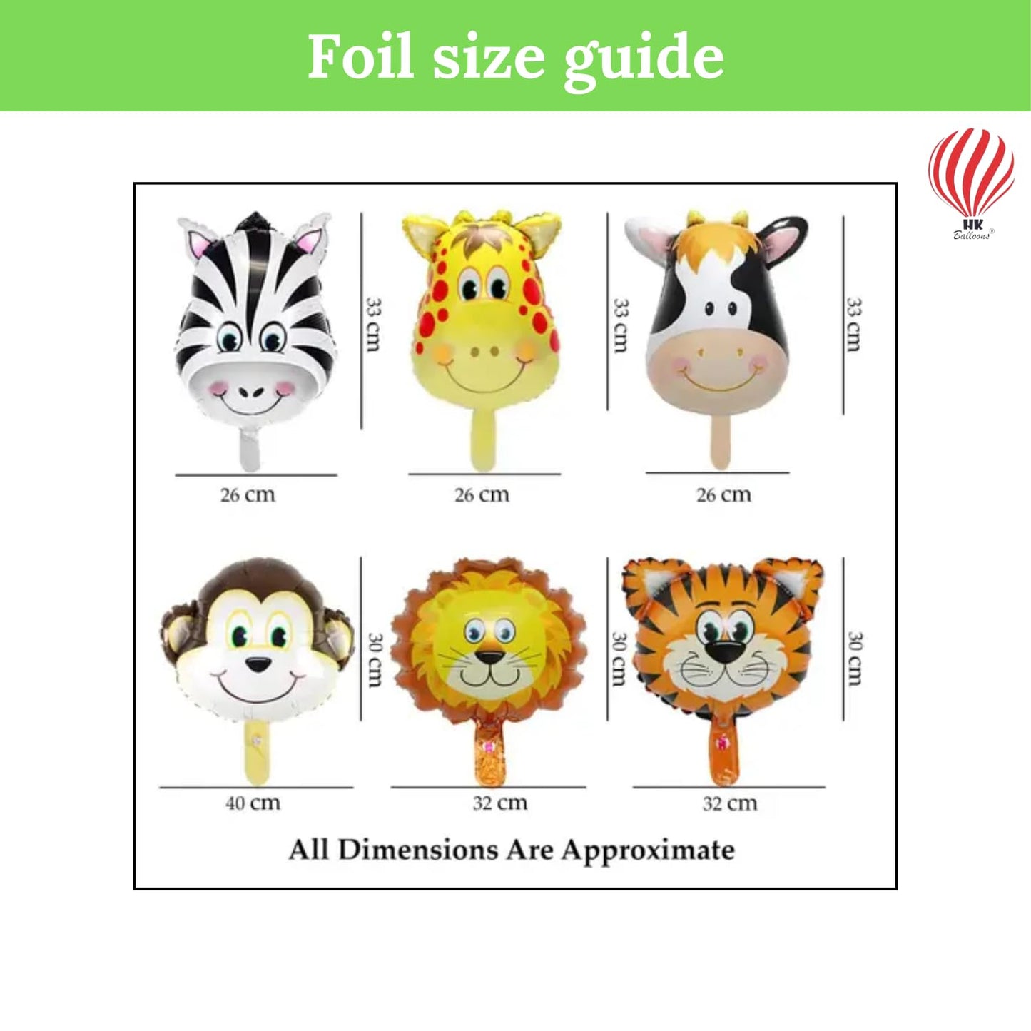 HK balloons Pack of 56 Pcs Jungle theme Birthday Party Decorations items For boys Forest Theme Happy Birthday Foil balloons Animal Face Foil, Chrome Balloons for theme birthday party (Pack of 56)