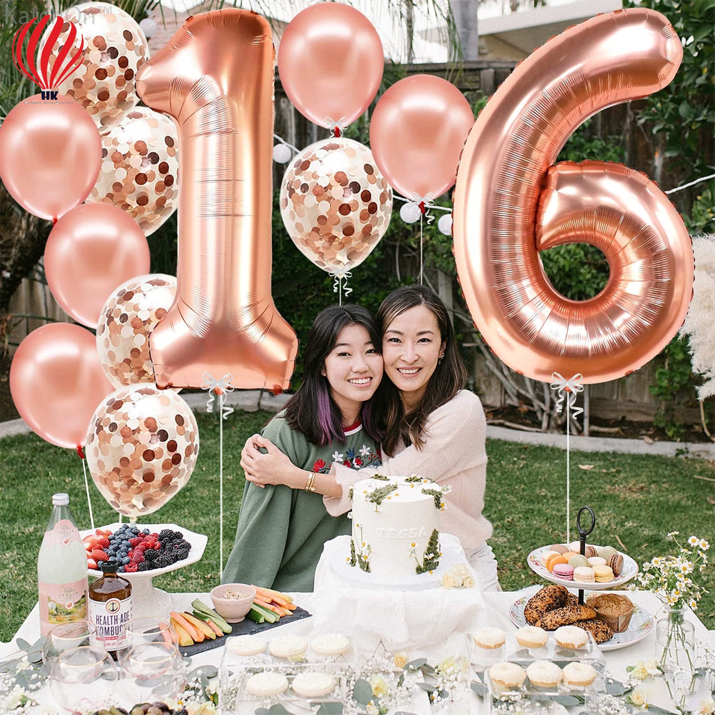 HK balloons 16 Birthday Decoration For Girls - 6 Number, Confetti, Star & Heart Foil Balloons & Metallic Balloon Combo Set | Birthday Decoration Items 16 Year Girl | Sweet 16 Birthday Decoration