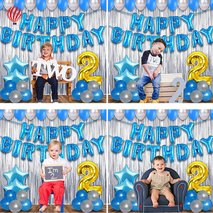 HK balloons 2nd Birthday Decoration Items Blue For Boys - 56Pcs Two Sweet Decoration - material latex, rubber, foil