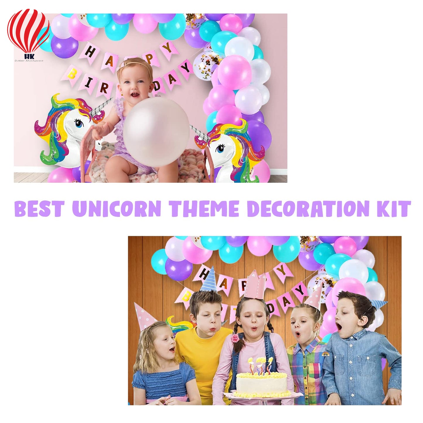 HK balloons Unicorn Birthday Decorations for Girls - 50 Pcs Unicorn Theme Birthday Decorations Kit | Unicorn Decoration for Birthday | Birthday Decoration Items for Girl | Unicorn Birthday Balloons