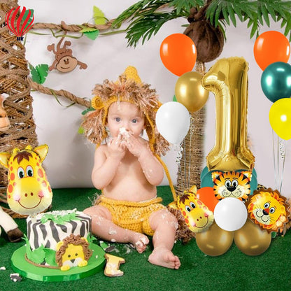 HK balloons Birthday Decoration kit for 1st Birthday Boys-23Pcs Jungle Theme Decoration / Bday Supplies Items Number Foil Baloons/1st Birth Day Props for Kids, Baby/Newborn Gifts Set(multi)