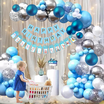 HK Balloons 64 Piece Blue 1st Happy Birthday Combo Set with White Net Curtain Cloth Decorations for a Blue-Themed Birthday Celebrations for boys 1st birthday decorations