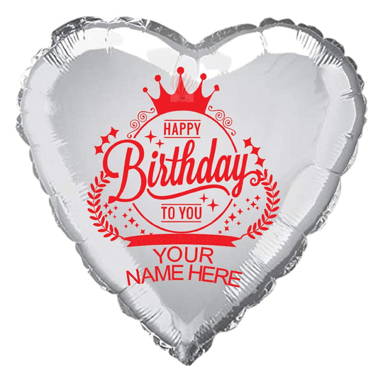 HK Balloons Personalized/Customized Name Printed Birthday Party Foil Balloons with Birthday Boy/Girl Name (Silver-Heart Foil-5pcs)