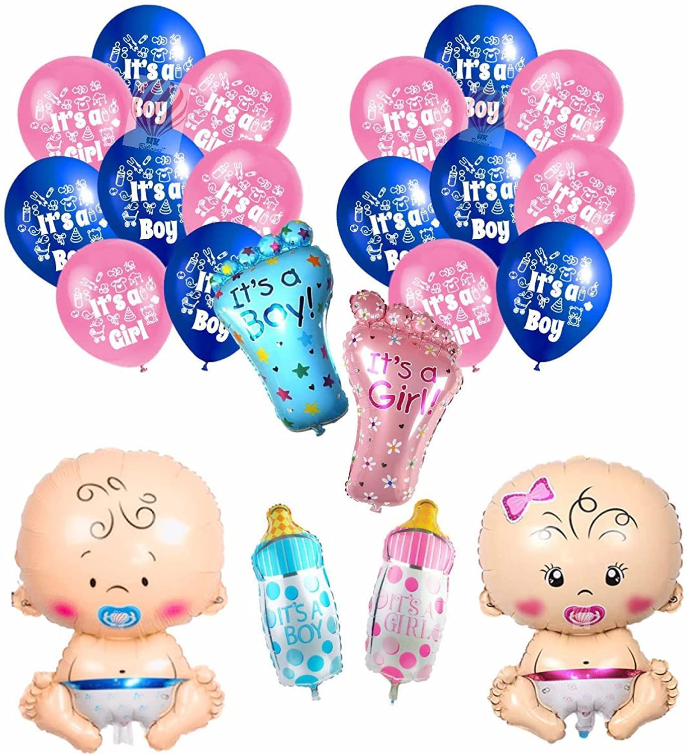 HK Balloons Pack of 90 Baby Shower Decoration Items Combo gold foil balloon Decorations Set with paper fan Latex balloons ,foot bottle baby boy girl foil balloons