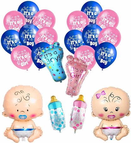 HK Balloons Pack of 90 Baby Shower gold foil balloon Combo Decorations Set with paper fan Latex balloons ,foot bottle baby boy girl foil balloons