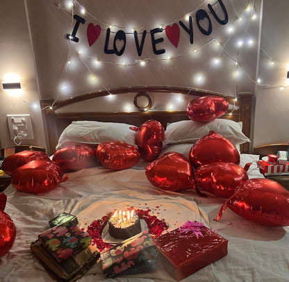 HK Balloons Pack of 14 I Love You Banner with LED Light and Heart Balloons - Perfect Valentine's Day Decorations anniversary decorations for husband wife couples