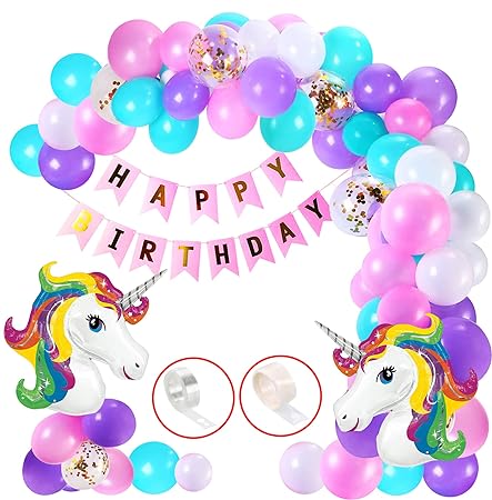 HK balloons Unicorn Birthday Decorations for Girls - 50 Pcs Unicorn Theme Birthday Decorations Kit | Unicorn Decoration for Birthday | Birthday Decoration Items for Girl | Unicorn Birthday Balloons