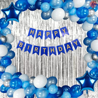 HK balloons Pack of 72 Boys Birthday Balloons Party Decorations Set with Curtains metallic balloons and banner for husband boys birthday decorations