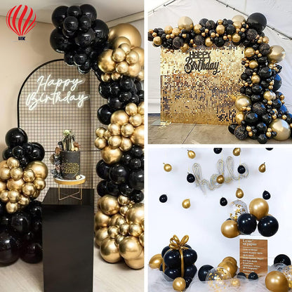 HK balloons Black & golden metallic birthday decor Kit