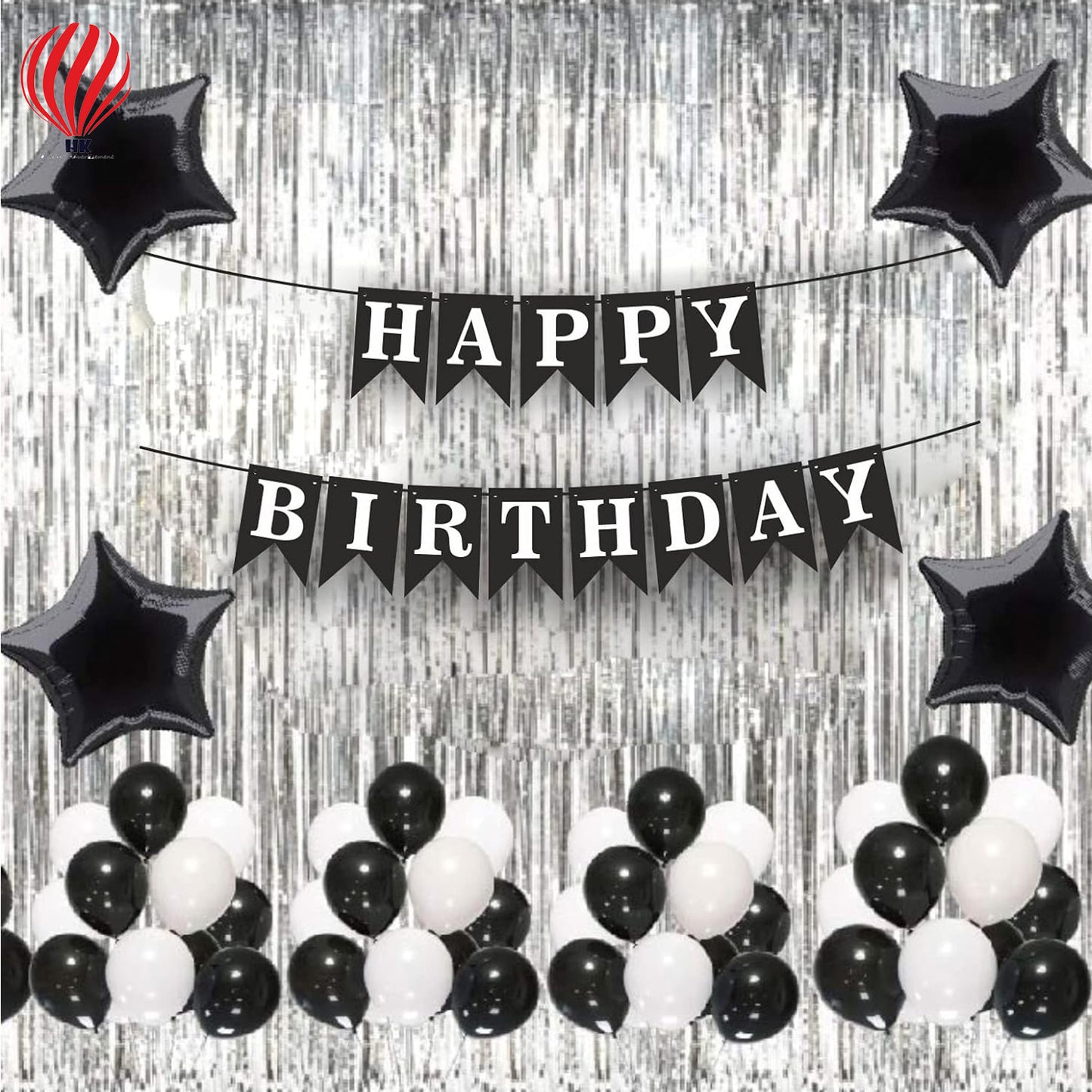 HK balloons Black Happy Birthday Banner Birthday Sign for Backdrop Happy Birthday Decorations for Men Women Black Birthday Party Wall Door Bunting Banner Flag Birthday Tea Party Supplies