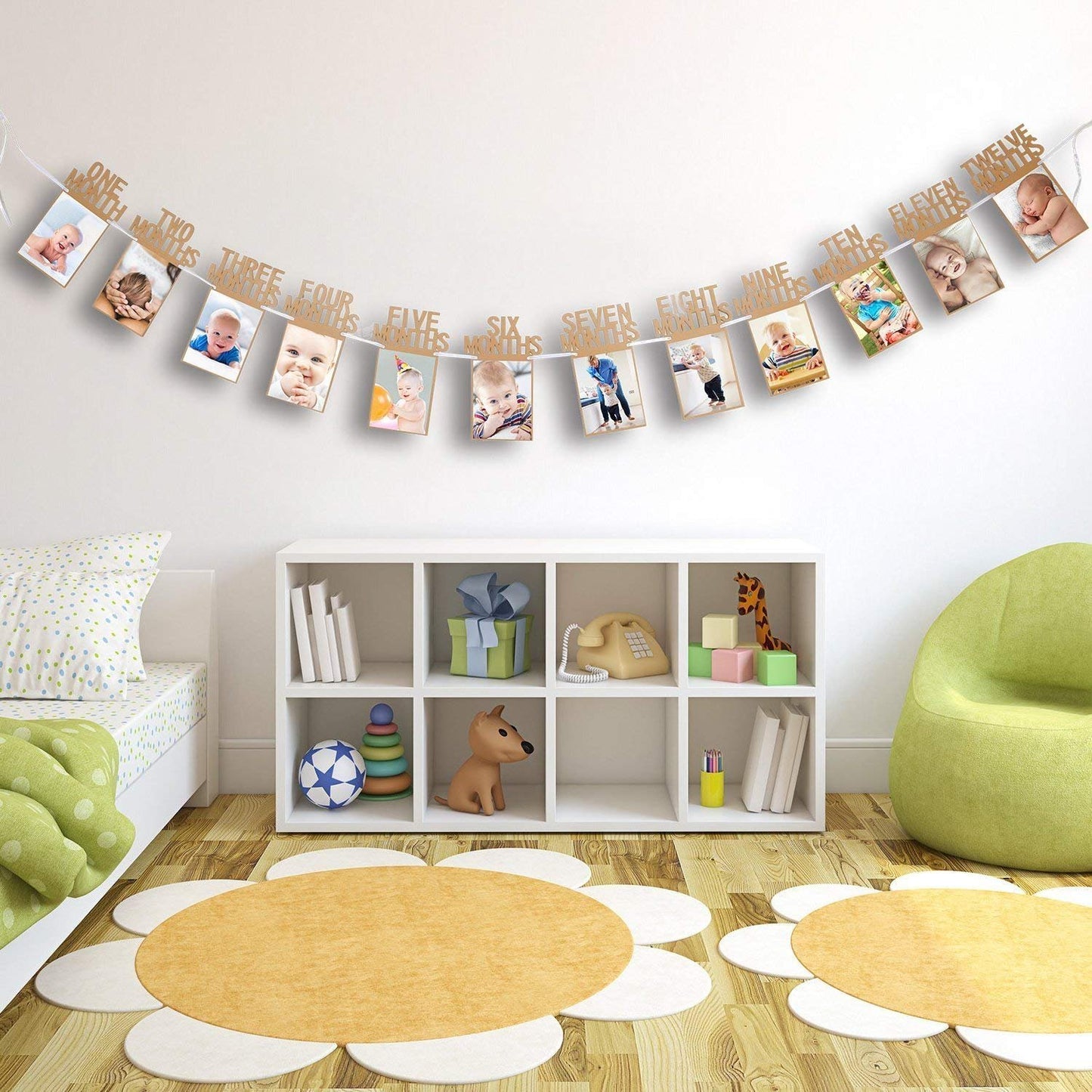 HK balloons 1-12 month frame photo banner for first birthday Baby Photo Frame 0 to 12 Months Banner Monthly Milestone Photo Bunting with Front Side Photo Space for First Birthday Party Decoration