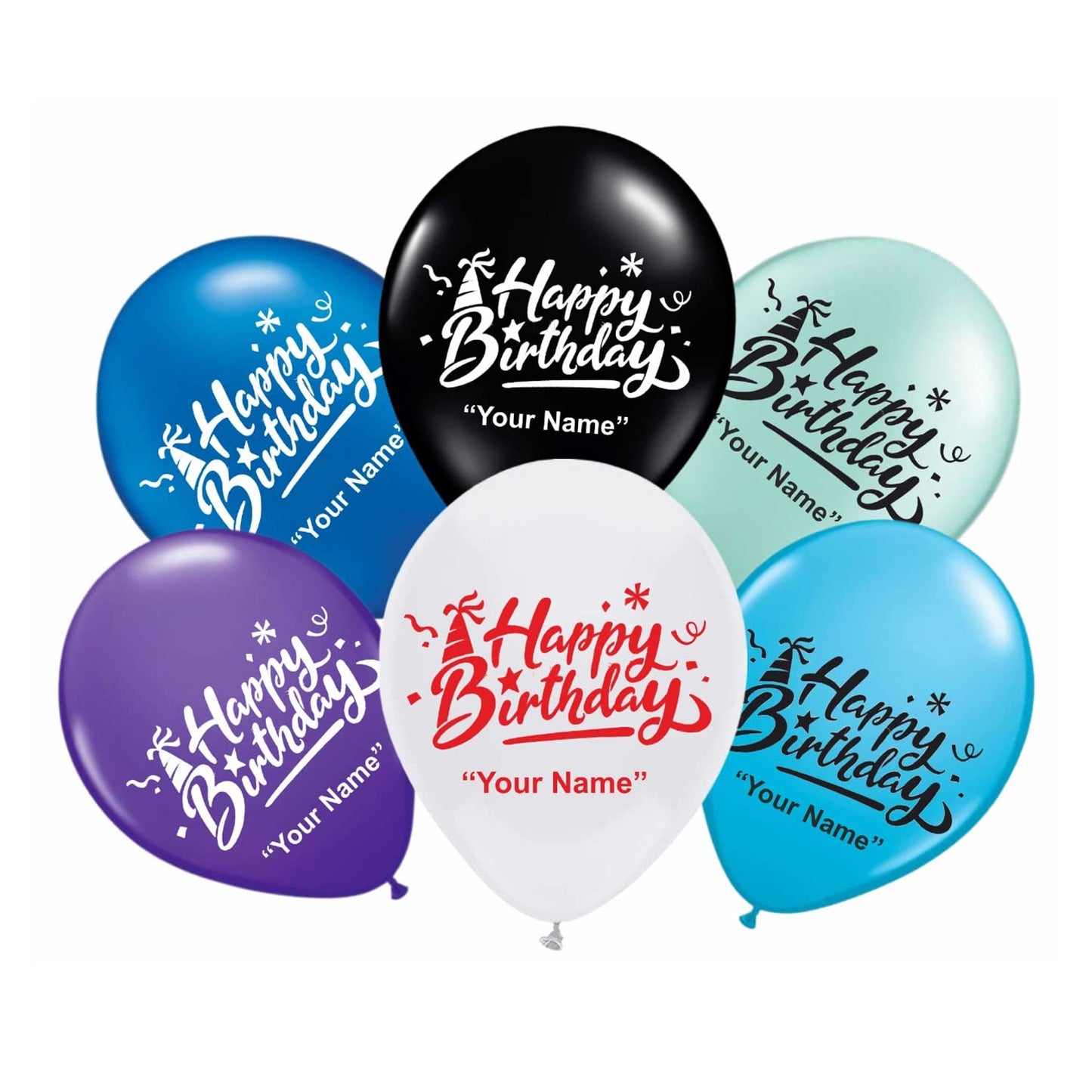 HK Balloons Personalized Birthday Party balloons with Birthday Boy/Girl Name (Pack of 30) (MULTICOLORED)