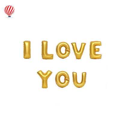 HK balloons ' I LOVE YOU" 16 inches Gold letter foil balloons for Birthday, Anniversary, Valentine Balloons for Decoration, (I Love You-Gold Letter Foil balloon)