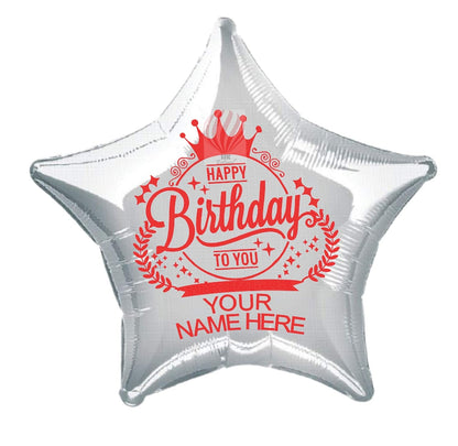 HK Balloons Personalized/Customized Name Printed Birthday Party Foil balloons with Birthday Boy/Girl Name (Silver -Star Foil-5pcs)